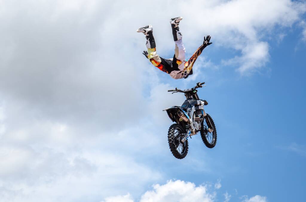 High Flyer: An aerial stunt by Ryan Brown, one of the riders on the Freestyle Kings team led by Robbie Maddison. Appearing at Gosford on February 19.