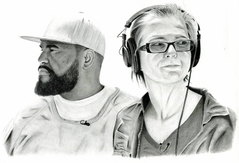 Ear Hustle: The Ear Hustle podcast team drawn by Damien Linnane.