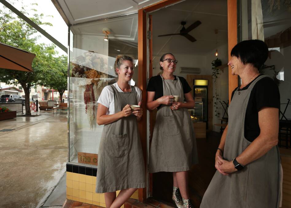 Successful start: Jules Kitchener, co-owner of The Common cafe in Gloucester, with barista staff members Dimity Bowden and Deb Wilson. Picture: Simone De Peak