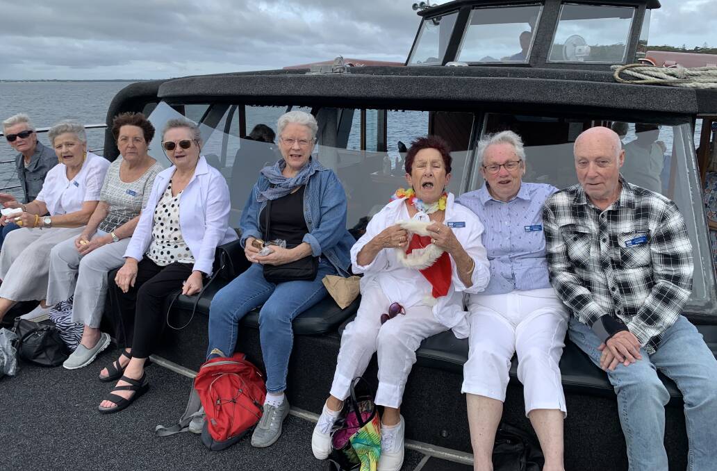 Port Stephens Friendship Group members on a sunset cruise aboard the catamaran YKNOT. Picture supplied