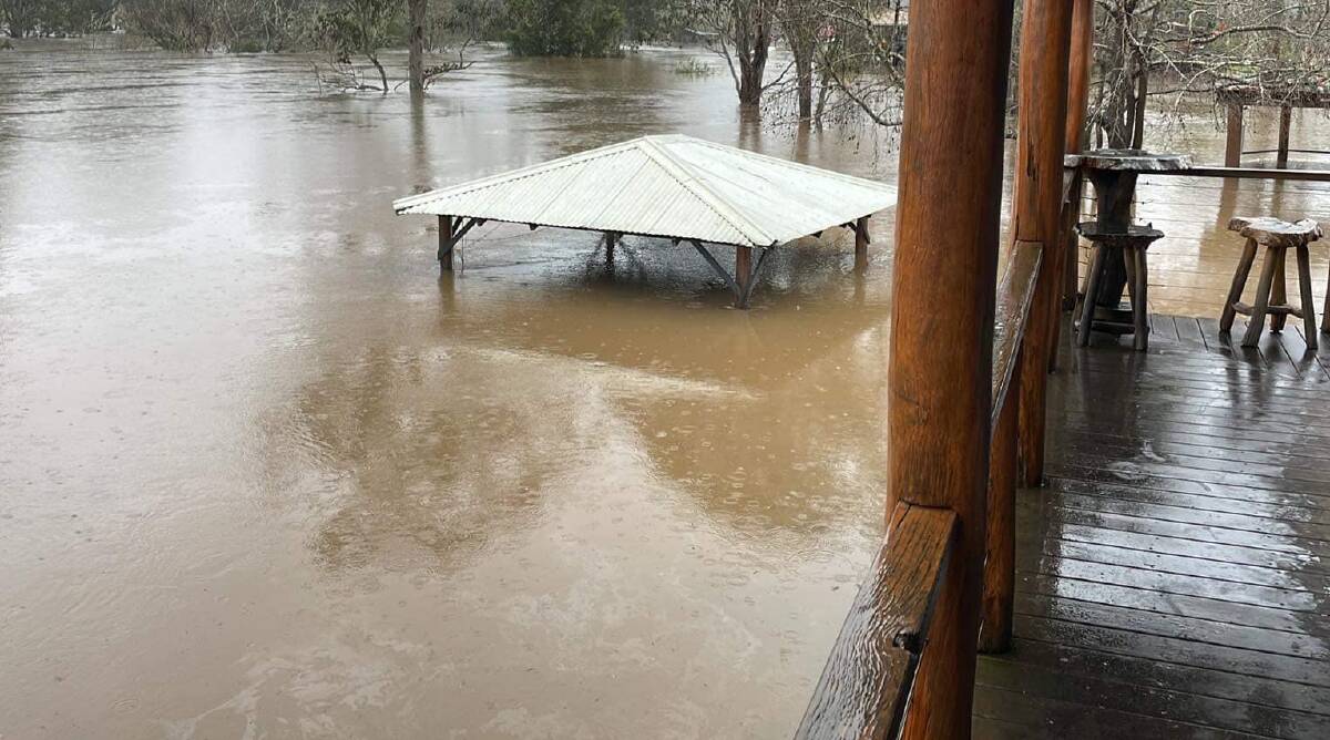 RISING: The grounds of Wollombi Tavern at 8.30am Tuesday. Picture: Cathie Books (via Wollombi Tavern on Facebook)