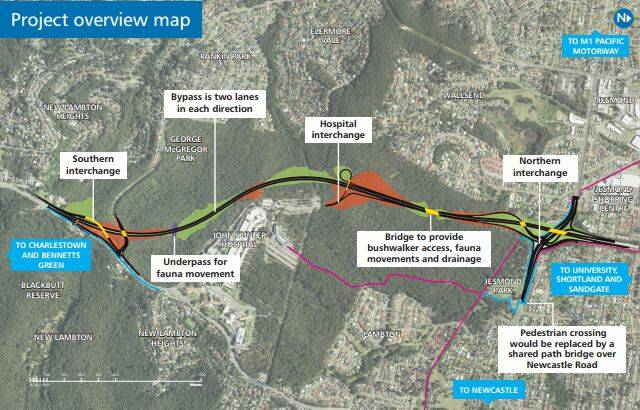 A STEP CLOSER: Map of the concept design for the fifth and final link of the Newcastle Inner City Bypass from Rankin Park to Jesmond. Picture: NSW Roads and Maritime Services.