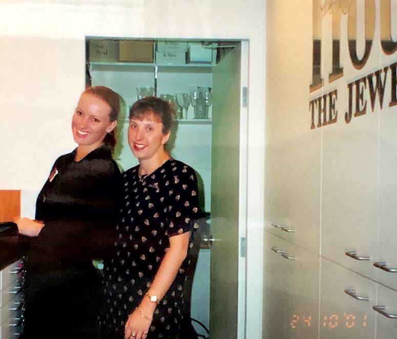 Samantha Wills, left, while working at Prouds the Jewellers in 2001. 