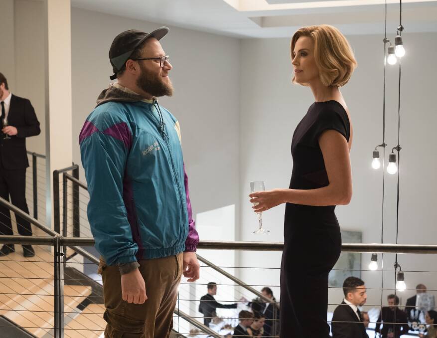 Seth Rogen and Charlize Theron in a scene from movie Long Shot.