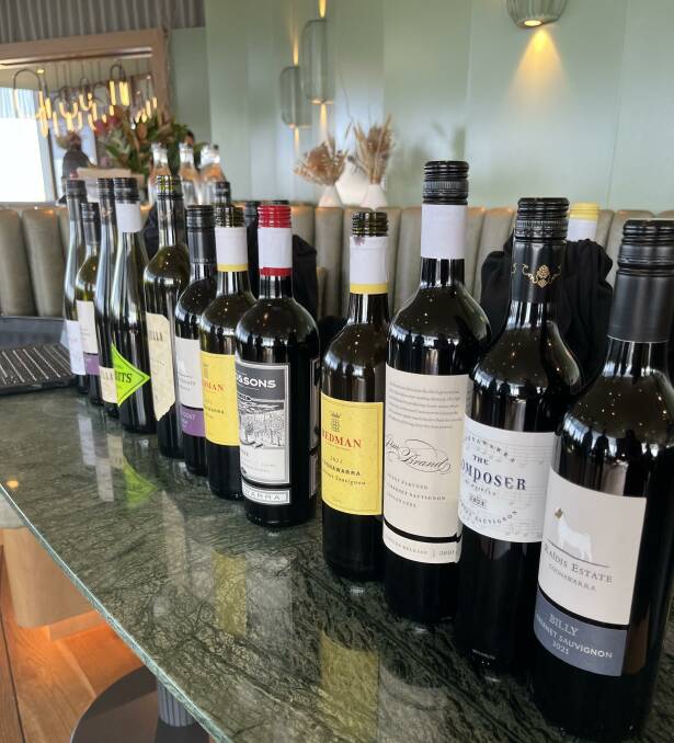 The line-up of Coonawarra wines at Saturday's blind tasting, organised by Wine Selectors. Picture by Lisa Rockman