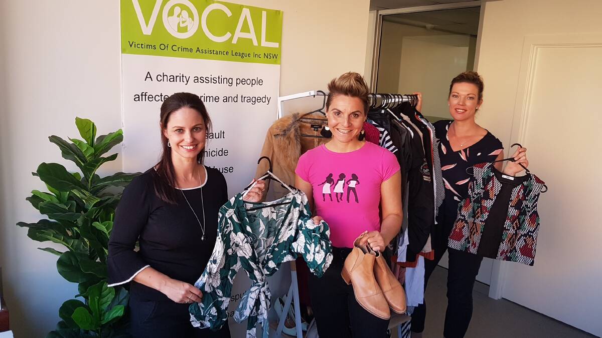 Kerrie Thompson (VOCAL chief executive officer), Rachel Prest (Raid My Wardrobe) and Brooke Ross (VOCAL victim support specialist).