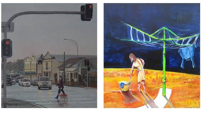 Scenes of Everyday Life: Weston Centre, by Jenny Dimmock, left; and The Blue Shirt, by Garry Hamilton, right.