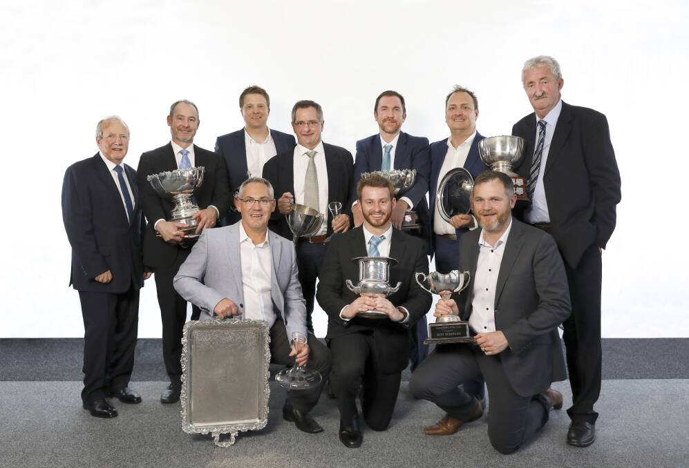 SUCCESS: The 2018 Hunter Valley Wine Show trophy winners with their awards. Picture: Chris Elfes