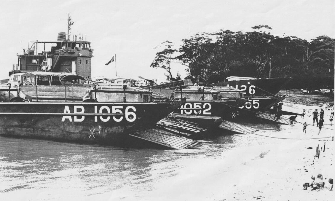 Rare record: Army landing craft unloading during an exercise at Little Beach, Port Stephens, in late 1972. Picture: Author's collection