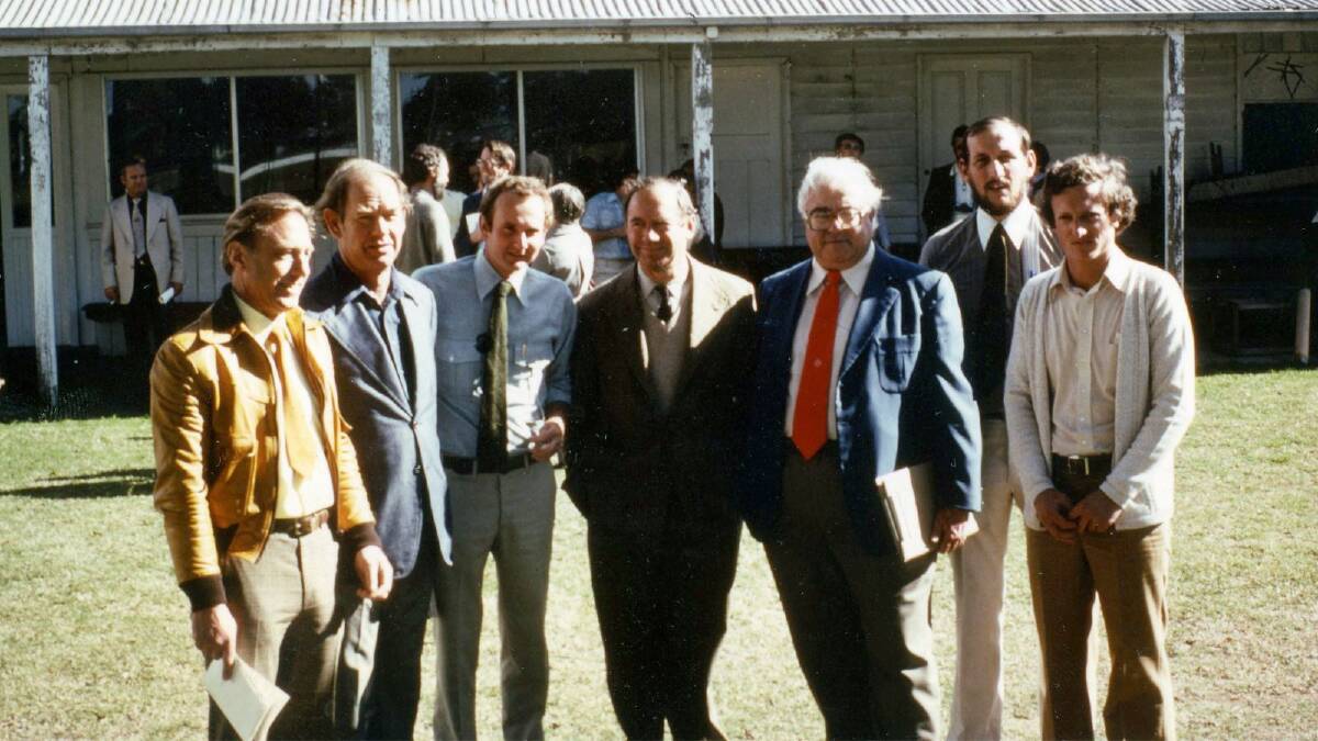 FLASHBACK: Officials from the 1979 Hunter Valley Wine Show judging at Singleton Showground (left to right) Karl Stockhausen, Graham Gregory, Robert Drinan, Doug Seabrook, Max Lake, Graham Kaye and Trevor Drayton.