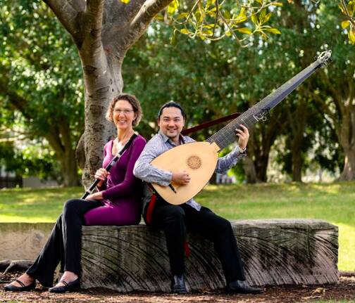 Ruth Crosby and Shaun Ng, with his theorbo. Picture supplied