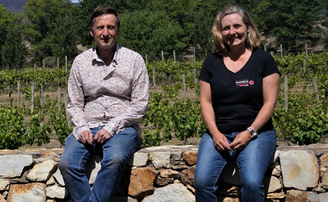 SETTING HIGH STANDARD: Sapling Yard founder Carla Rodeghiero with joint owner and winemaker Malcolm Burdett. Picture: Canberra District Wine Industry Association