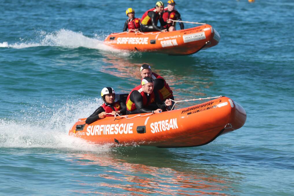 FAST AND FURIOUS: Stockton Beach hosts round one of the 2019 Sharkskin NSW IRB (Inflatable Rescue Boat) Premiership Series this weekend. Picture: Supplied