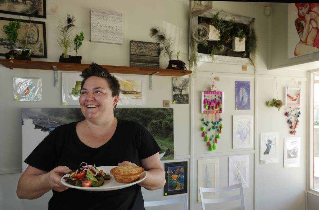 Samantha Boland, owner of Marks Point Post Office & Cafe, with a homemade Mexican pie. Picture: Simone De Peak