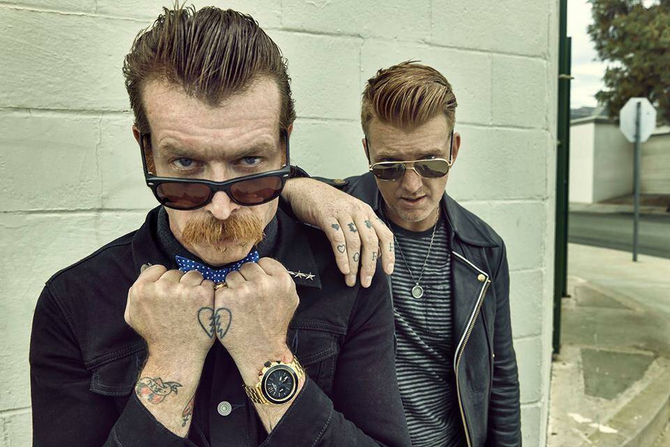 FULL FRONTAL: Jesse Hughes and Josh Homme, of Eagles of Death Metal, who are coming to Newcastle's Cambridge Hotel on April 15. 