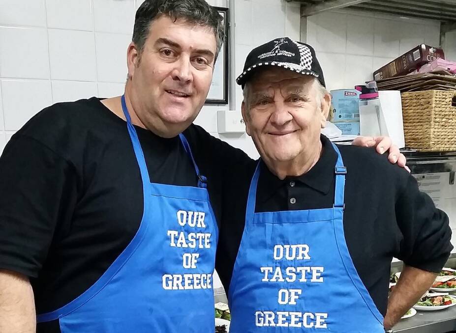 Family affair: Con Kakavas with his father, George, in the Our Taste of Greece kitchen. Picture: Supplied