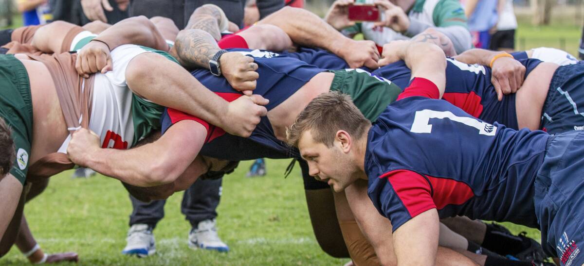 A photo of a rugby scrum with an anomaly. Picture: Stewart Hazell 