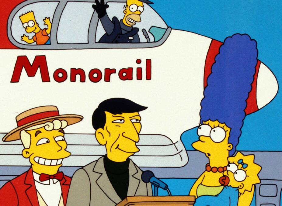 A monorail scene from The Simpsons. 
