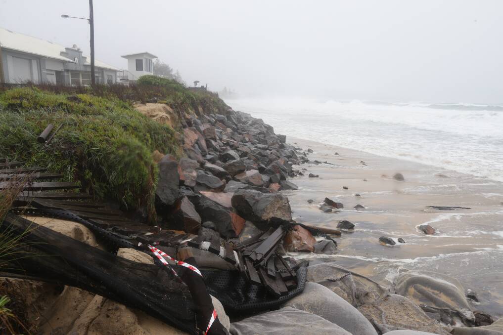 Hectic: Damage to the Stockton shore during Sunday's wild weather. Picture: Jonathan Carroll 
