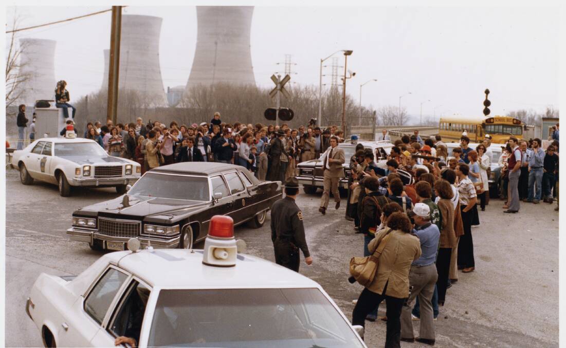 Nuclear accident: Then US President Jimmy Carter leaving Three Mile Island nuclear power plant in Pennsylvania in April 1979 in a convoy after the nuclear plant experienced a partial meltdown. 