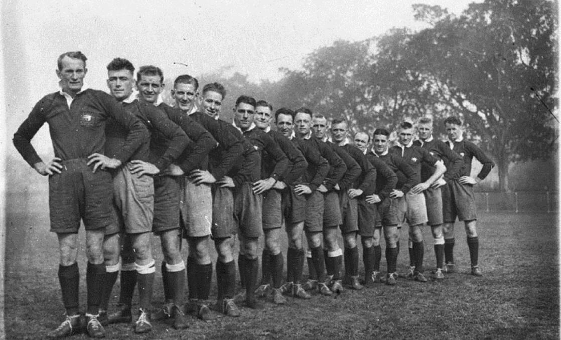Men: The Australian rugby league team before a Test in Sydney in June 1932. Wally Prigg is fifth from left. Picture: Sam Hood 
