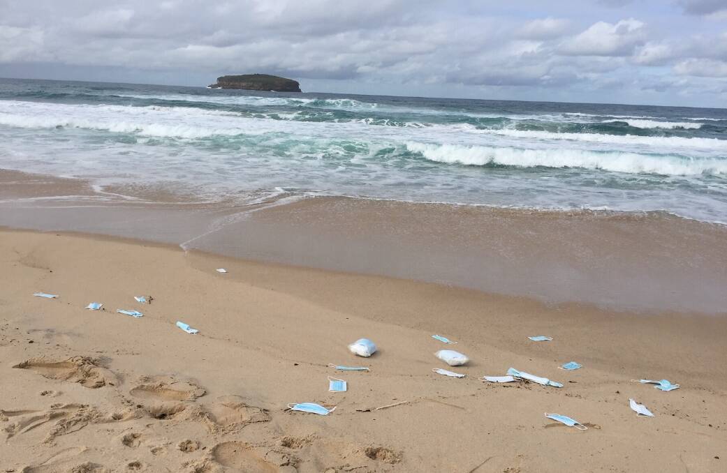 Face masks washed up on Birdie Beach. 