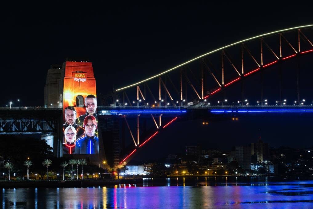 Dancing Queen: Swedish band ABBA launched its new album Voyage with a Sydney Harbour Bridge display. Picture: Will Hartl 