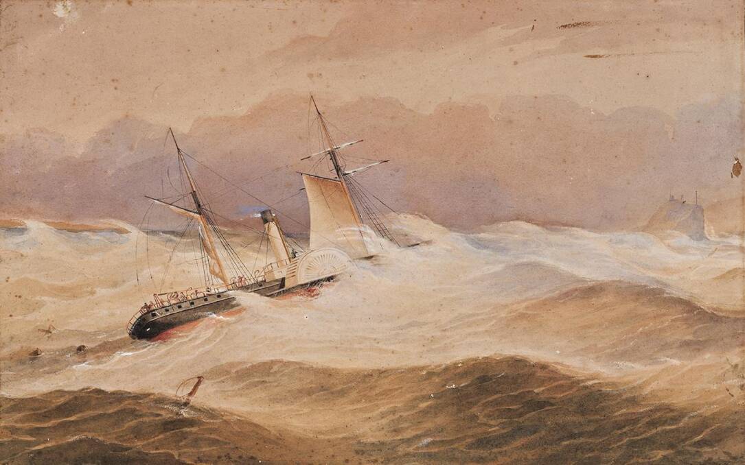 Storm Clouds: Frederick Garling Jr's painting of the stricken vessel Cawarra, off Nobbys, in a storm in July 1866.    
