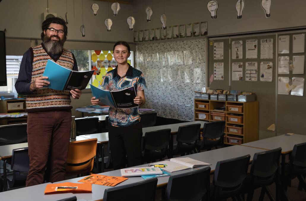 Thornton Public School's acting principal Nathan Collins and teacher Paige Packwood are part of the Quality Teaching Round program. Picture by Marina Neil 