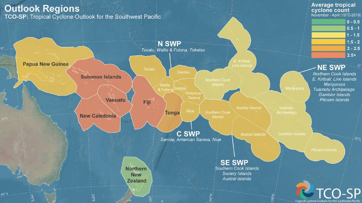On The Map: A map of the University of Newcastle's new outlook model for tropical cyclones in the Pacific. 