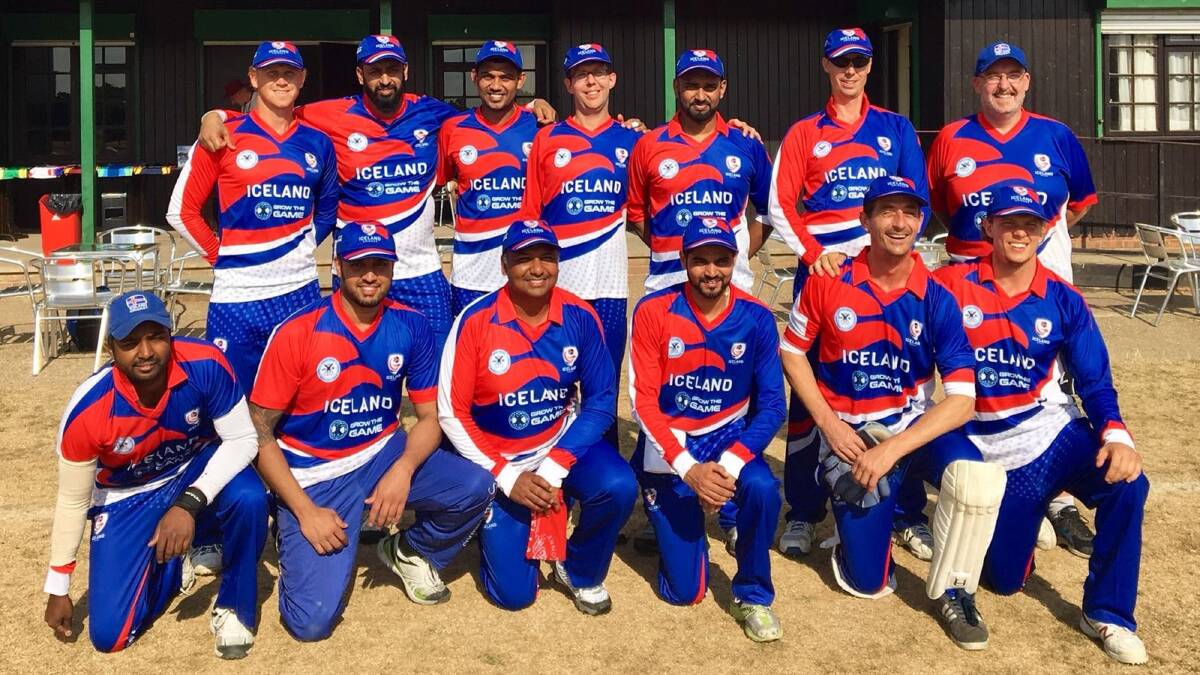 International Cricket: The Iceland cricket team, including Jakob Vikingur Wayne Robertson on the far right of the front row.   