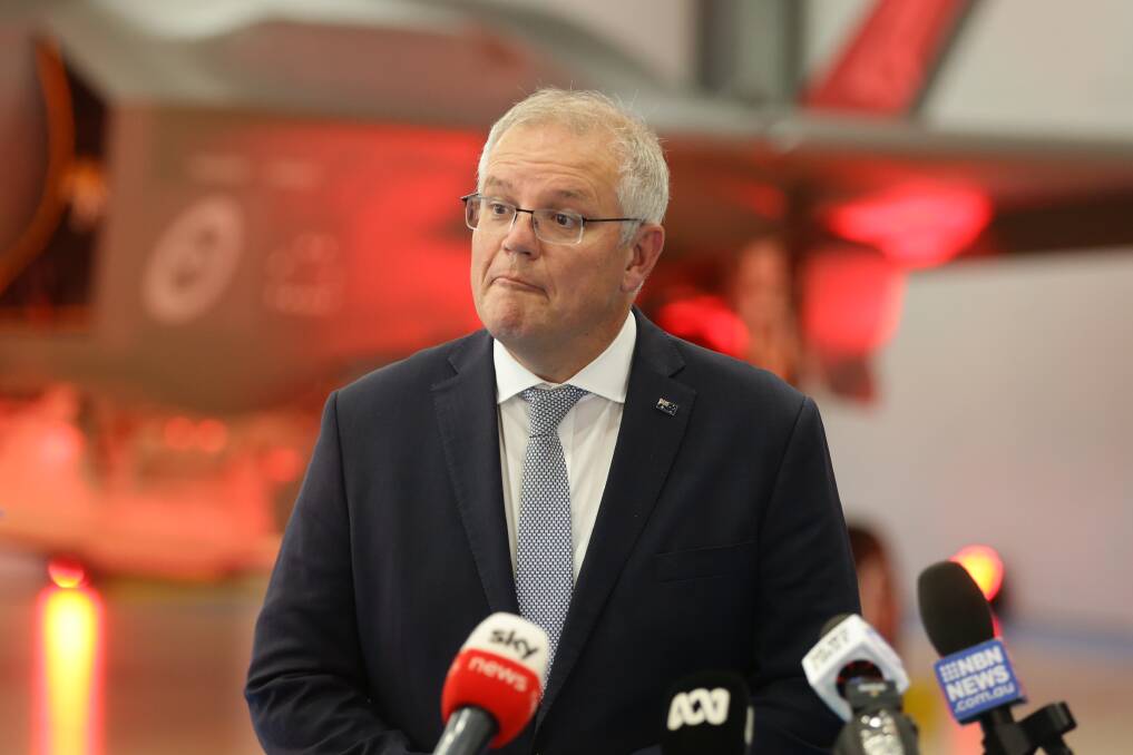 Scott Morrison in Williamtown on Monday. Picture: Jonathan Carroll 