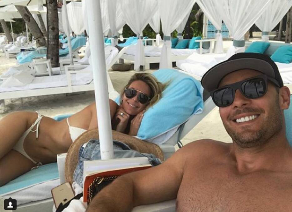 Jennifer Hawkins and Jake Wall in the Maldives. Picture: Instagram   