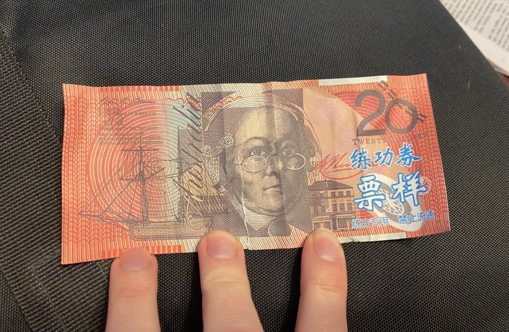 A counterfeit $20 note. 
