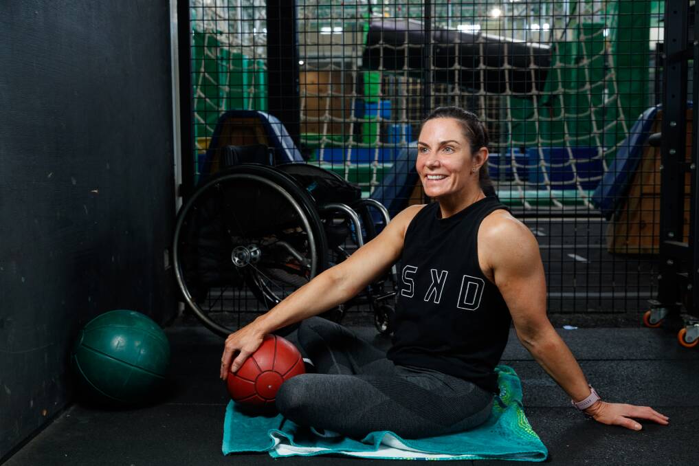 Christie Dawes at a Cooks Hill gym before heading to the Commonwealth Games in Birmingham last year. Picture by Max Mason-Hubers 