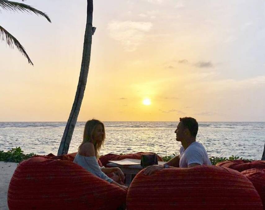 Jennifer Hawkins and Jake Wall in the Maldives. Picture: Instagram 