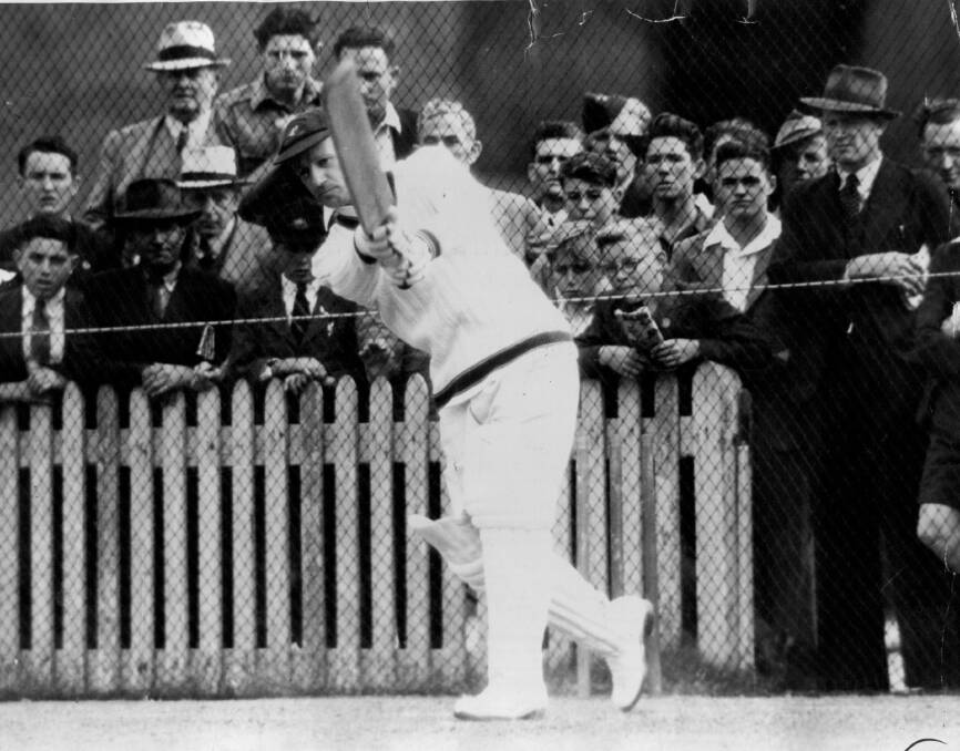 Legend: Don Bradman having a hit in the nets at the Sydney Cricket Ground on December 14, 1946. 