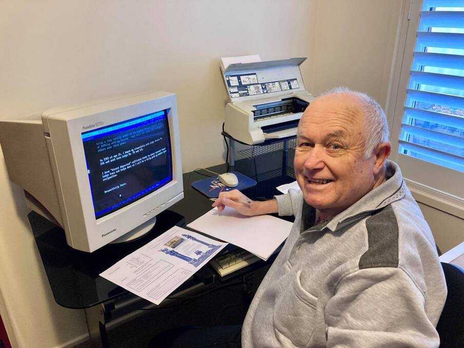 Old School: Bruce Kidd has had the same computer for about 25 years. "I don't like change too much," he said. Picture: Debbie Rae 