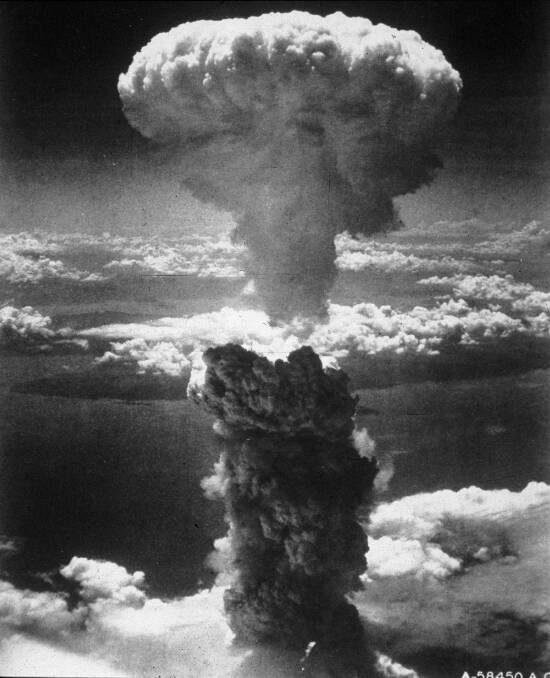 The Atomic Age: The nuclear bomb that the Americans dropped on Nagasaki created this mushroom cloud. This photo was taken three minutes after the bomb hit.       