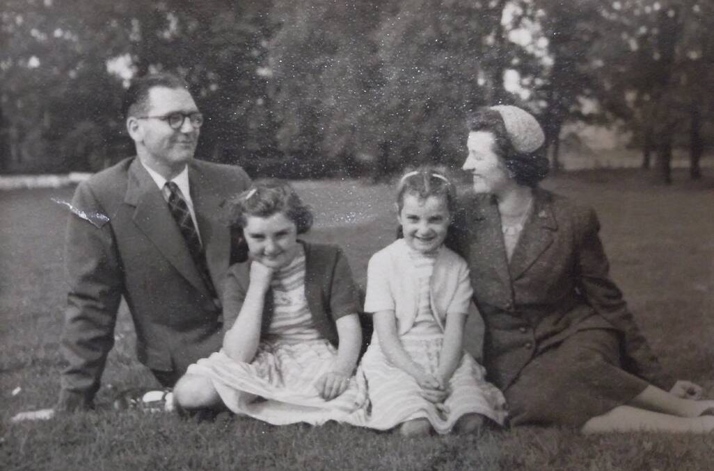 The Fifties: Belmont North's Eunice Hobson-English as a youngster (left), with sister Pauline and parents Tom and Kathleen in Craigie Park, Ayr, Scotland around 1956. 