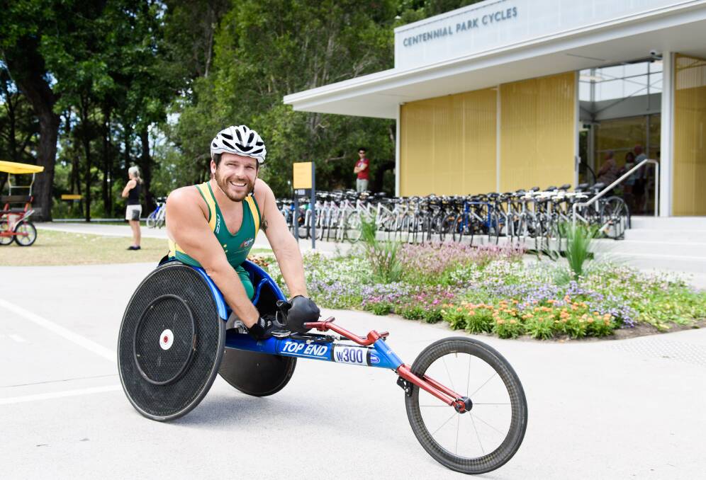 Big Name: Kurt Fearnley in a part of Centennial Park that now carries his name. The champion athlete often trains in the Sydney park.