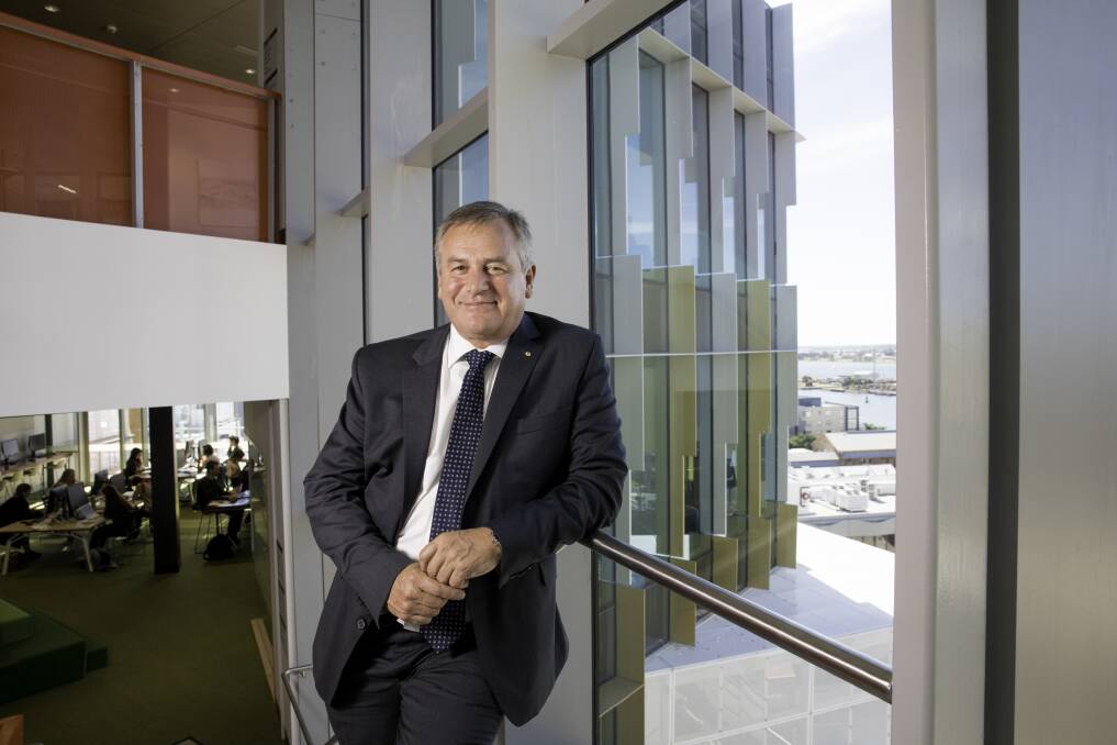 Distinguished: Vice-chancellor Professor Alex Zelinsky at the University of Newcastle's campus in Hunter Street. Picture: Peter Stoop 