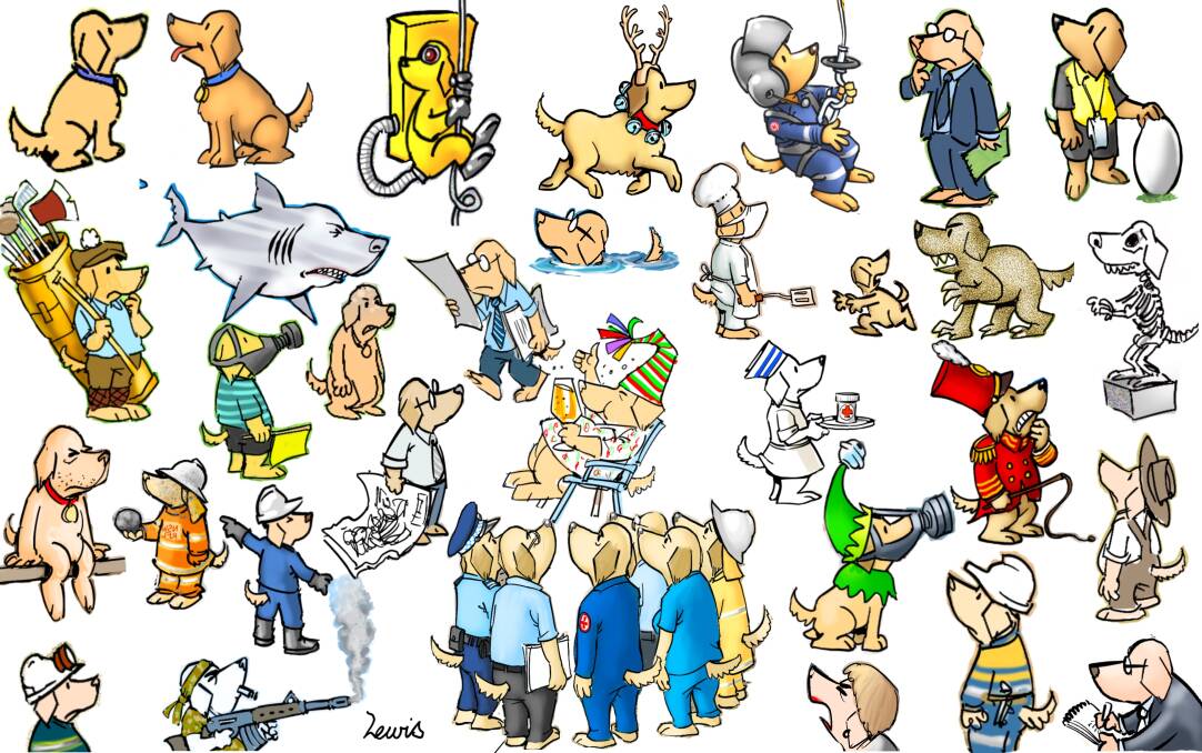 A Dog's Life: The many faces of Romeo, the dog that appears in Peter Lewis cartoons in the Newcastle Herald on Saturday. 