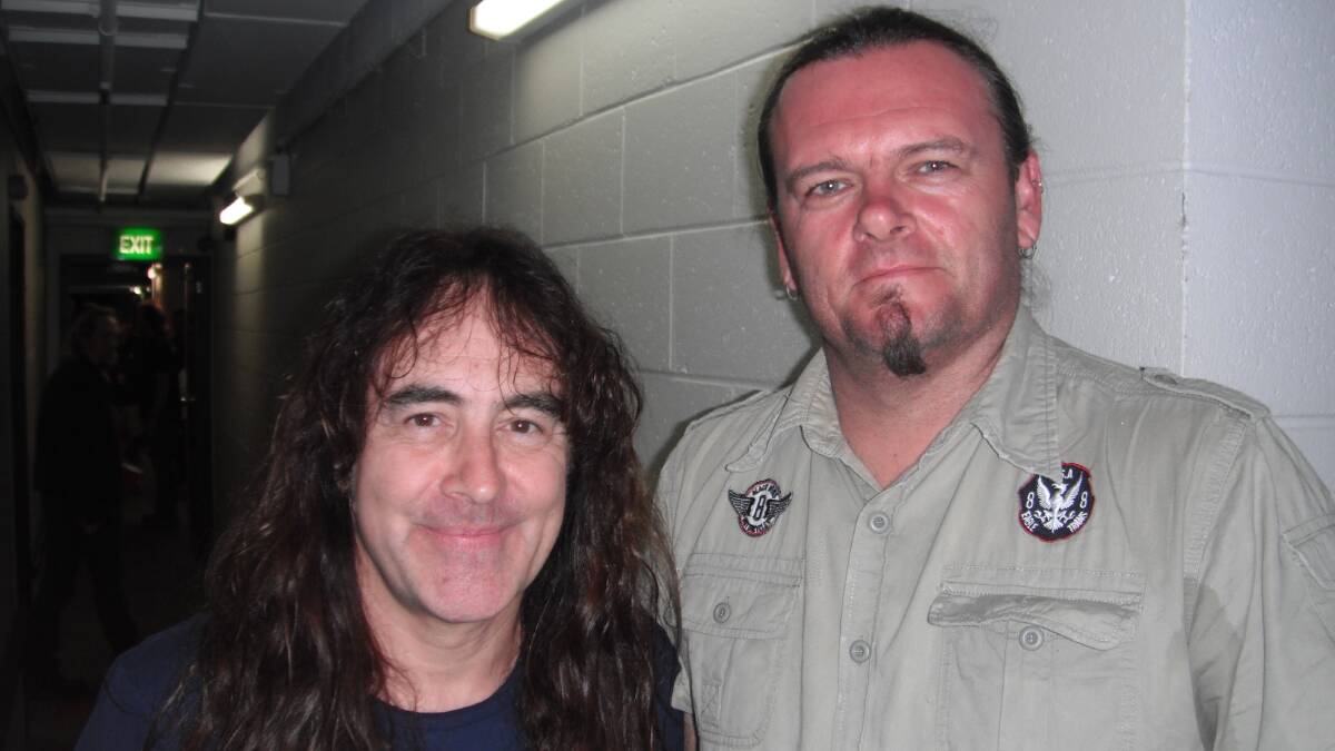 Mark Snedden (right) with Iron Maiden bass player Steve Harris.  