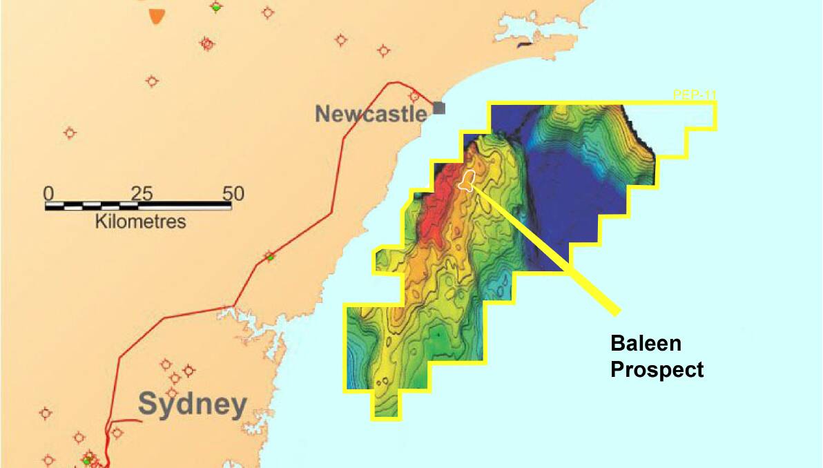 Gassed: The Petroleum Exploration Permit 11 area [yellow outline]. The Baleen Prospect is where the company plans to drill. Image: Advent Energy 