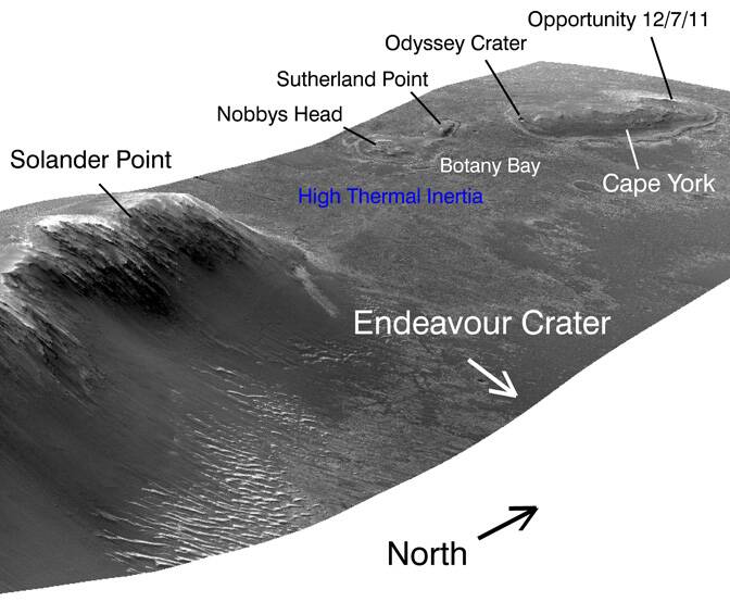 Image of an area on Mars that includes the name Nobbys Head/Whibayganba.