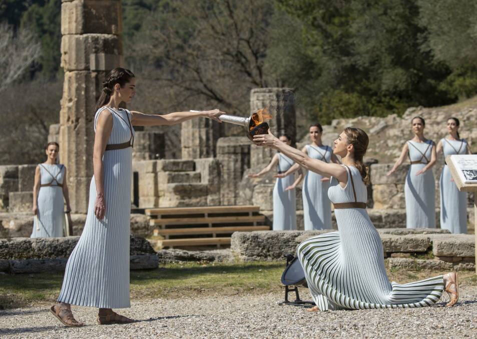 On Ice: A torch ceremony in Olympia in Greece for the Tokyo 2020 Olympics, which have been postponed. Picture: Greg Martin/IOC 