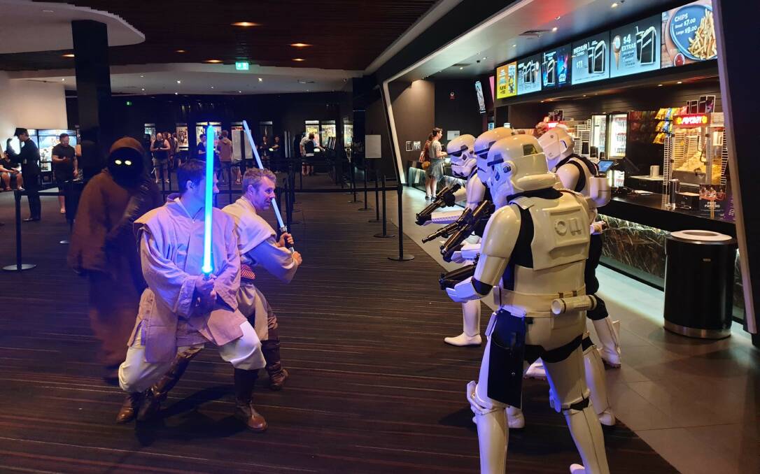Cosplay: Star Wars fans getting ready to order some refreshments before the new film premiere. Picture: William Bischoff 