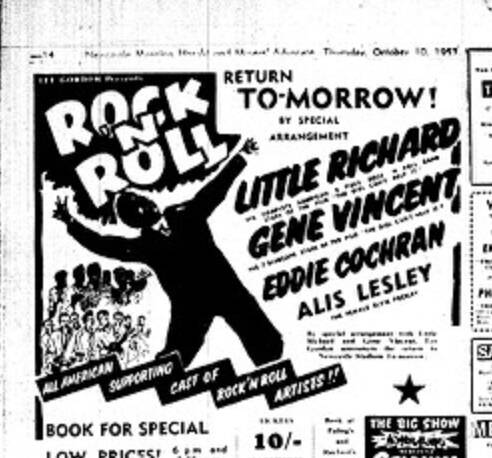 A 1957 Herald advertisement for a Little Richard concert in Newcastle.    