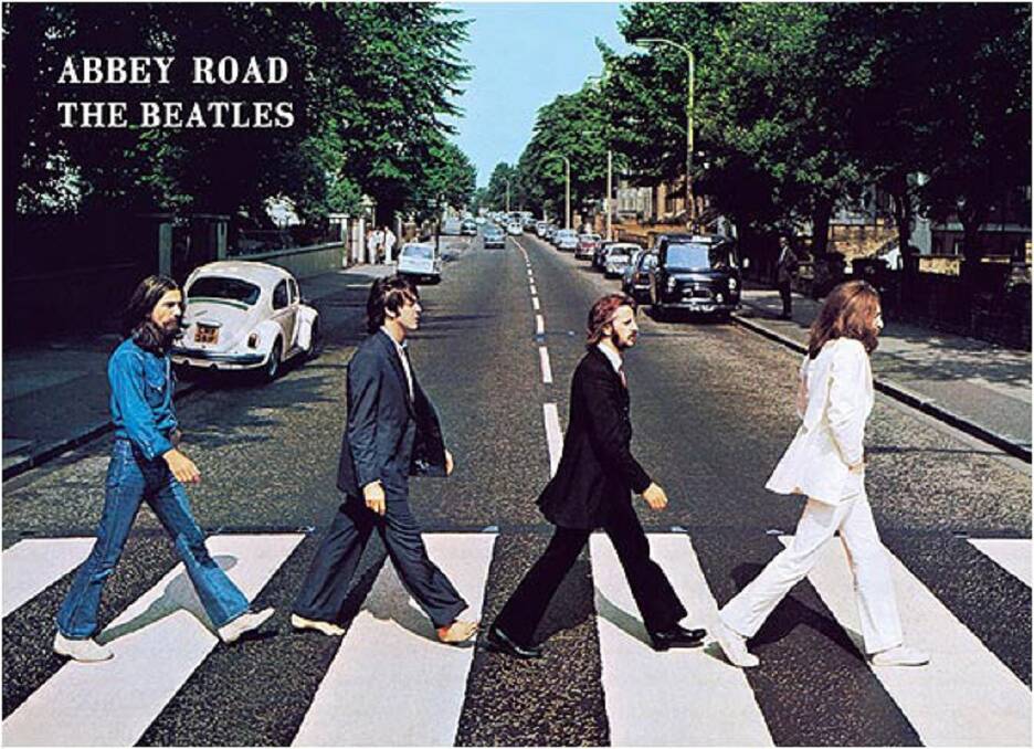 The iconic cover of the Beatles' album Abbey Road.  